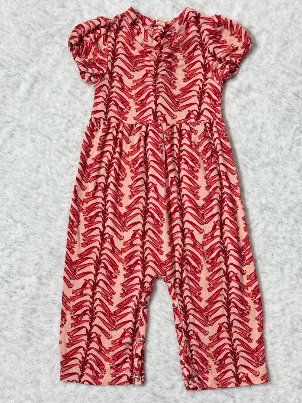 Kate Quinn Pink Red Floral Botanical Bamboo Romper 3-6M Baby Girl Convertible